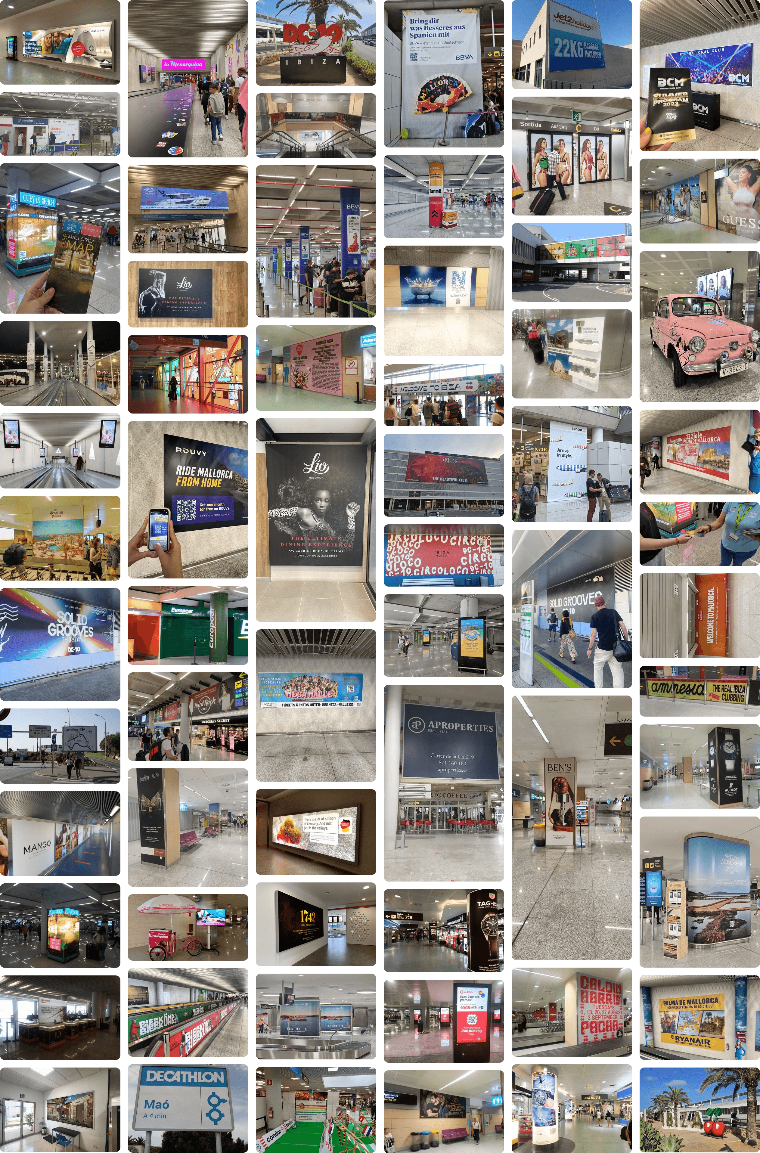 Collage de campañas publicitarias en distintos aeropuertos comerciales y privados FBO